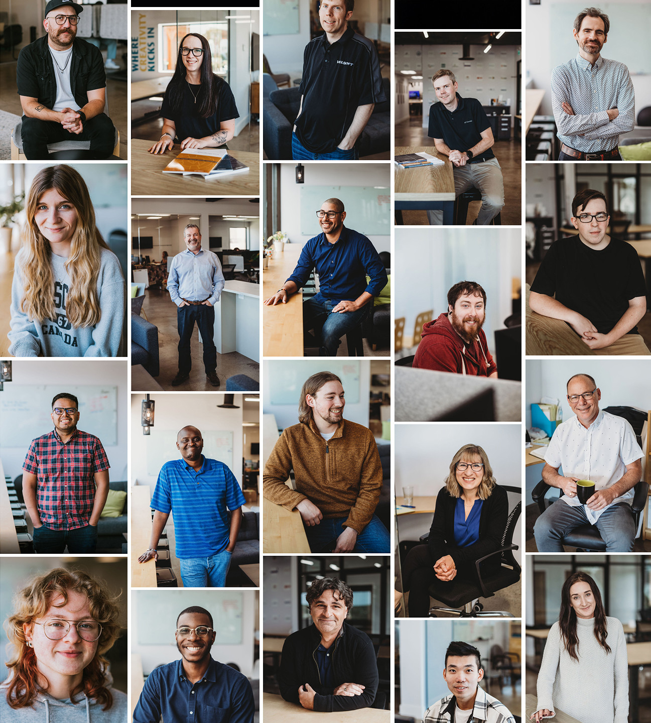 A collage of individual Velsoft team member photos.